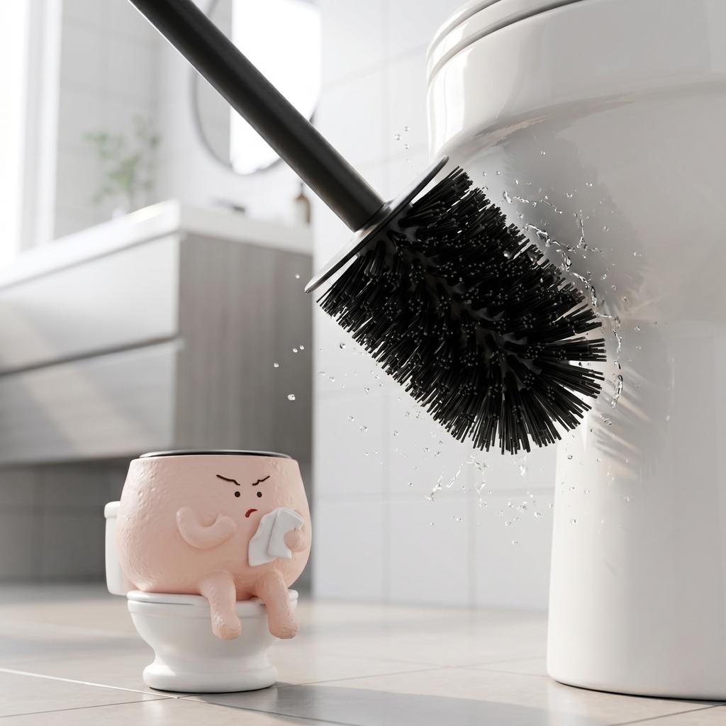 Set Creativo Spazzolone per WC da Bagno per la Casa con Portaoggetti Caratterizzato da Design Unico con Personaggio Manico Resistente e Setole Efficienti per la Pulizia per Uso Domestico