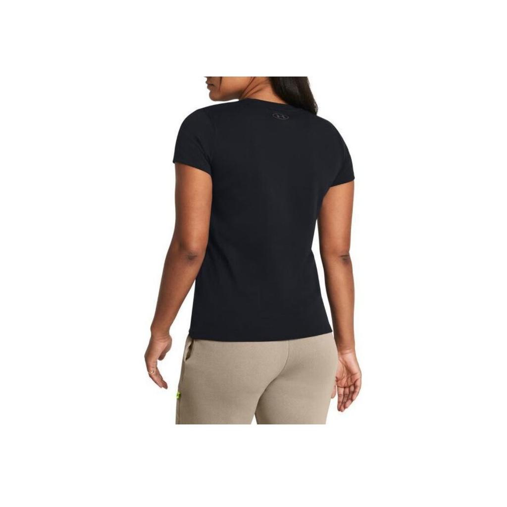 Under Armour Project Rock Johnson Letter Design Training Casual Printed Crew Neck T-Shirt Women T-Shirts Black 1382701-001