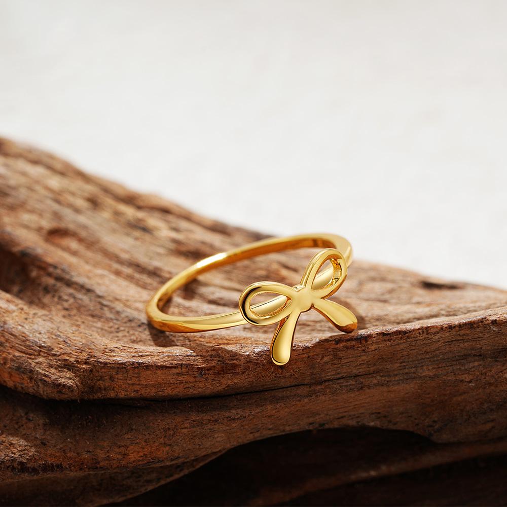 Minimalist Fashion Gold Color Stainless Steel Bow Rings Metal Waterproof Attractive Women Jewelry Accessories