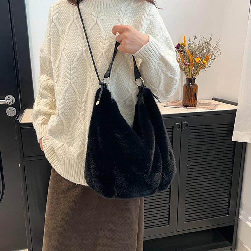 Yogodlns Handbag Faux Plush Bag Temperament Armpit Women's Hobo Bag Large Capacity Shoulder Bag Winter New Design Handbags