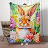 Watercolor Bunny Floral Garden Flannel Blanket Spring Nature Art Soft Throw Pillow Cover Home Decor Cute Animal Print Blanket