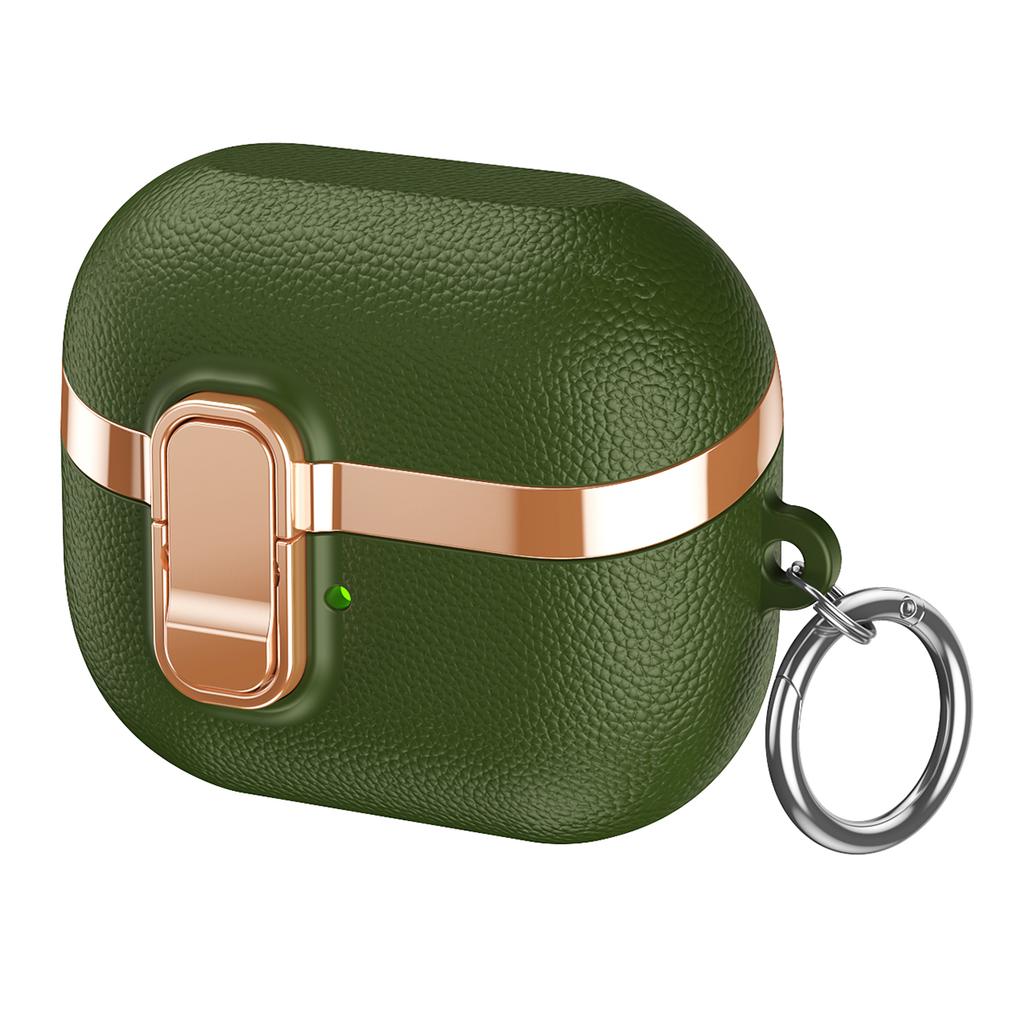 Für Samsung Galaxy Buds3 / Buds3 Pro Hülle Schnappverschluss Galvanisierte Litschi-Textur TPU PC Ohrhörerhülle mit Karabiner