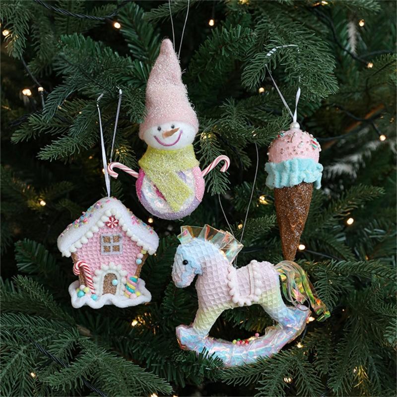 Christmas Tree Hanging Pendant Ice Cream/Cottage/Snowman/Horse Ornament for Holidays Home Decoration Party Supplies
