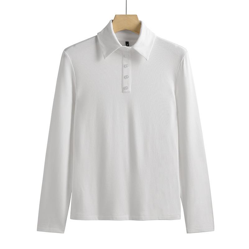 Women's Trendy T-shirt Lapel Cotton Comfortable Inner Wear Fashionable Women's Long-sleeved T-shirt Bottoming Shirt Slim Fit Top