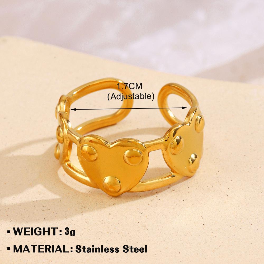 European & American Fashion Stainless Steel Heart-Shaped Geometric Ring - French Retro Style