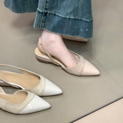 Backspace Temperament Splicing Bag Head Sandals Women's Spring and Summer New Apricot Versatile Pointed Single Shoes