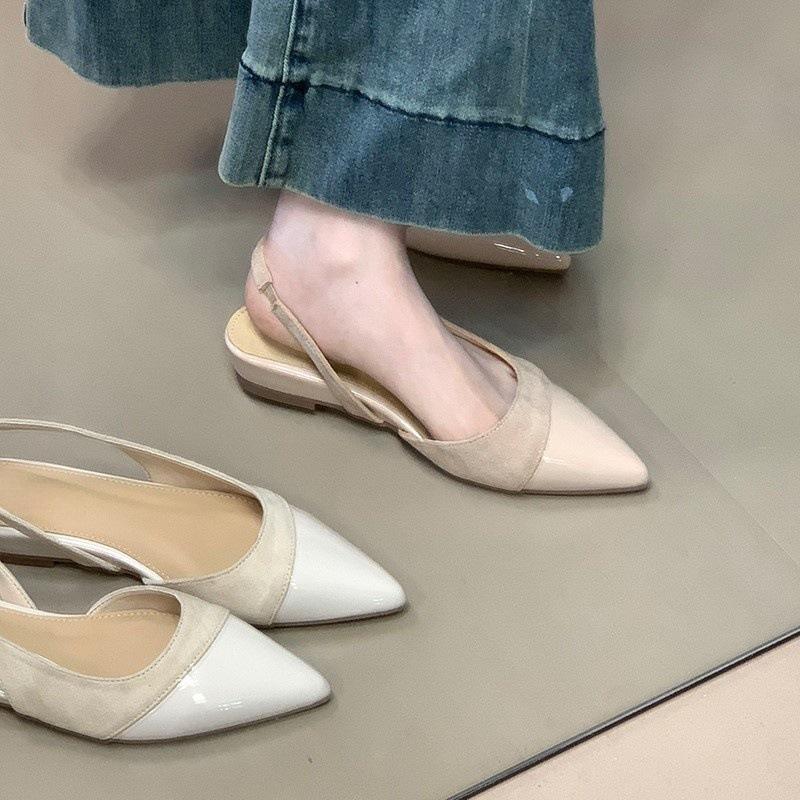 

Backspace temperament splicing bag head sandals women s spring and summer new apricot versatile pointed single shoes 35