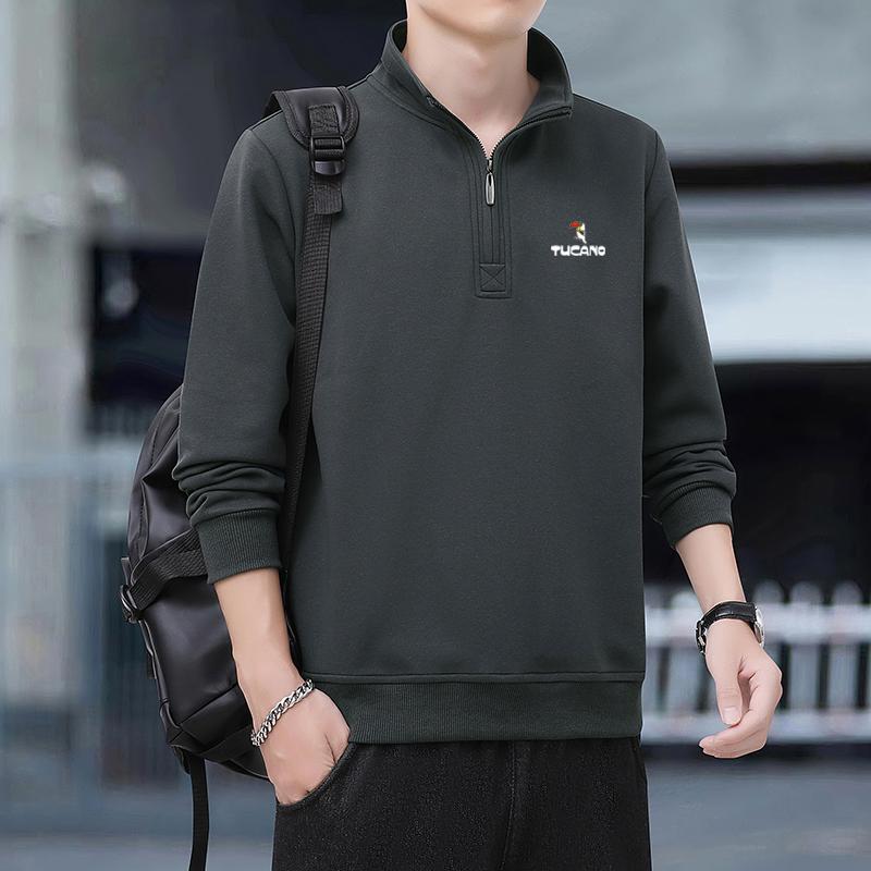 Woodpecker Men s Loose Hoodie: Spring & Autumn Stand Collar Half-Zip Long Sleeve 2025 4XL (175-190 lbs)