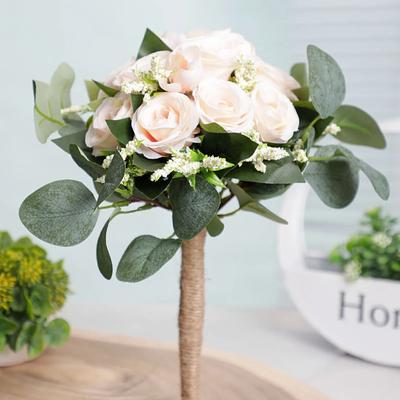 Handmade Silk Roses Bridal Bridesmaid Wedding Bouquet Pastoral Style Eucalyptus Leaves Artificial Natural Holding Flowers Party