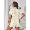 Cherry Print Textured Pajama Set Cute Short Sleeve Buttons Lapel Top & Elastic Shorts Women's Sleepwear