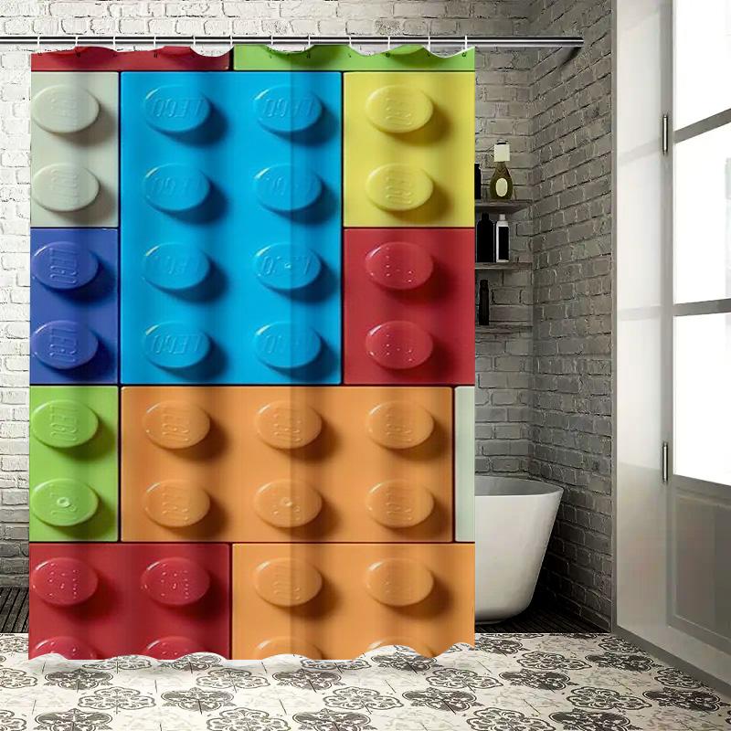 Colorful Building Blocks Waterproof Shower Curtain Heat Resistant Machine Washable Non-Transparent 180x180cm