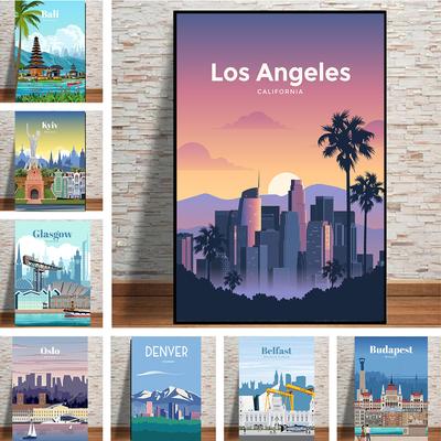 Abstrakte Cartoon Stadt Reise Drucke Poster Leinwand Malerei Hd Modern Wandkunst Bilder Für Wohnzimmer Schlafzimmer Heimdekoration