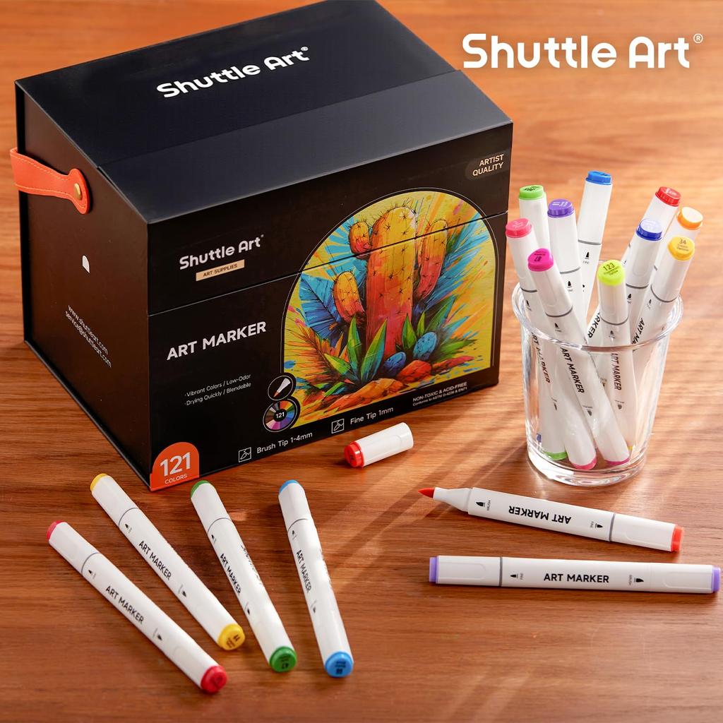 Shuttle Art Illustration Marker Alcohol Twin Tip Blender Carrying and Color Chart Perfect for Coloring and Art A Great Gift for Adults and 120-Color