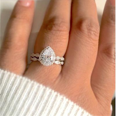 Inel 3 în 1 Femei Vintage Alb Diamant Logodna Argint Verigheta Set