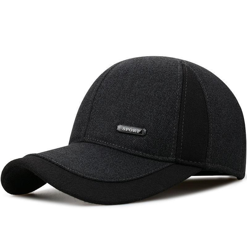 Woolen Cotton Hat Men's Winter Dad Fleece Ear Protector Warm Cap Grandfather Cold Baseball Cap
