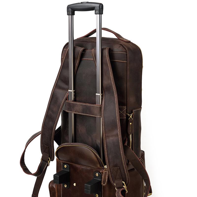 Vintage Crazy Horse Leather Casual Backpack Men'S Leather Backpack 15 Inch First Layer Cowhide Student School Bag Travel Bag