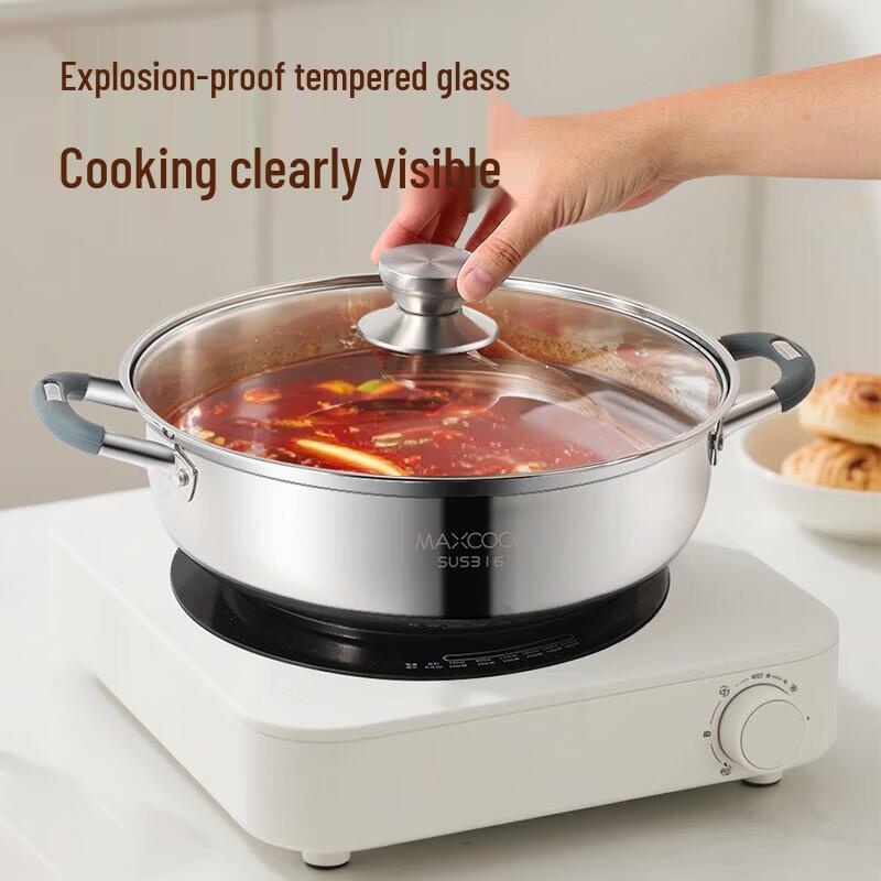 MAXCOOK 316 Stainless Steel Hot Pot with Lid, 28cm