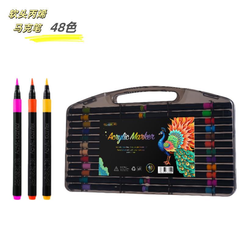 80-12 Barev Černá Krabička Měkké Hroty Akrylové Fixy, Neprosakující Mísitelné Barvicí Fixy, Dětské DIY Graffiti Kreslení Akvarelové Fixy