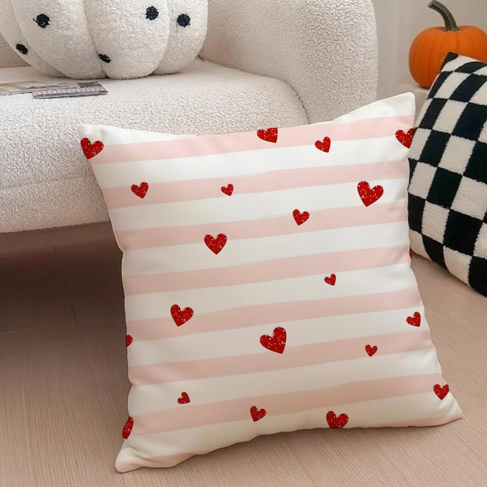 Valentines Day Gift with Heartshaped Pattern Cushion Cover Throw Pillow Cover Hidden Button Durable Polyester Chair Cushion