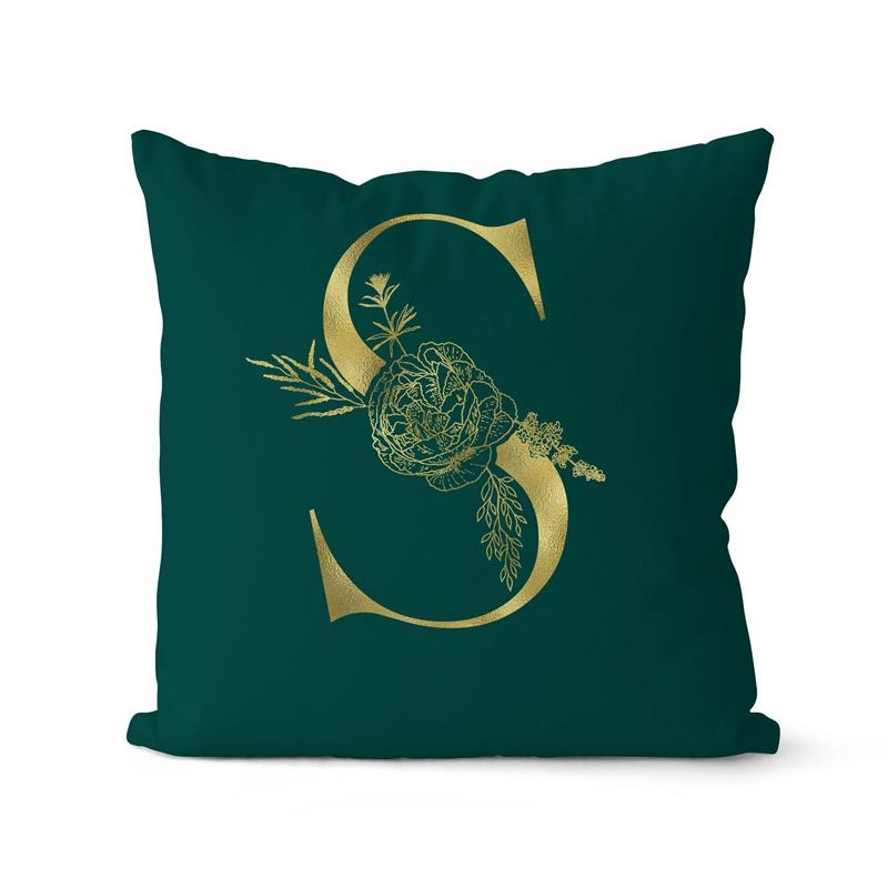 45x45cm Oro 26 Lettere Verde Federa Foglia Fiore Pianta Soggiorno Divano Ufficio Copricuscino Decorazione Casa