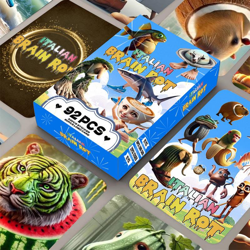 92pcs/set Italian Brainrot Cards Tung Tung Tung Sahur Tralalero Tralala Collectible Card for Boys Girls Birthday Gifts