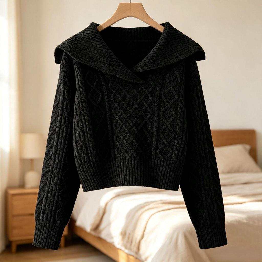 Women's Retro Knit Sweater: High-Waisted, Soft & Cozy Long Sleeve Pullover for Autumn/Winter 2026