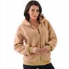 Women' Zip Hooded Plush Fleece Teddy Sweatshirt Beige /