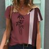 Women Print V Neck Short Sleeve Casual Loose Tunic Tops