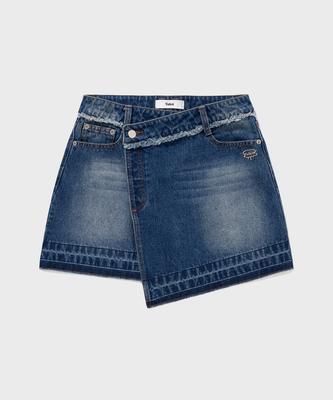 Pallet Wrap Denim Short Skirt Blue
