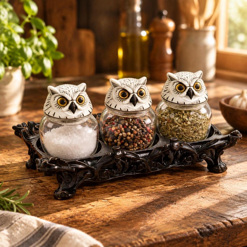 3 Pieces Seasoning Jar Set Ornate Storage Jars Playful for Farmhouse Kitchens
