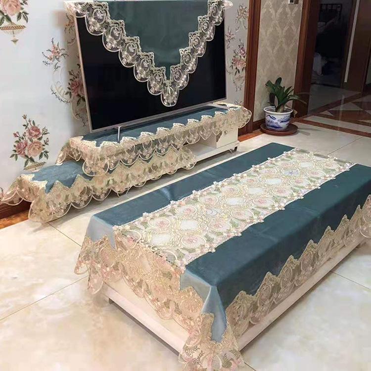 European Tablecloth Gold Velvet Lace Balcony Living Room Rectangular Dining Table Lace Decoration Light Luxury Style Tablecloth