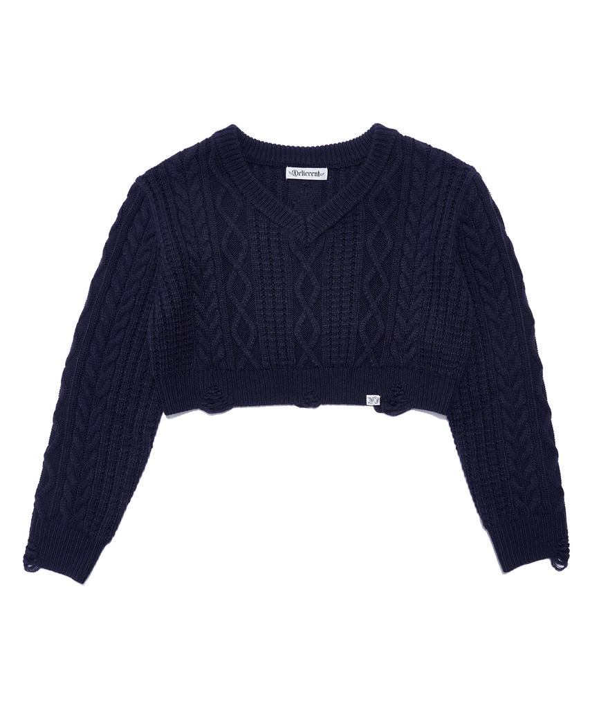 DELICCENT Crop Cable Pullover [Navy]