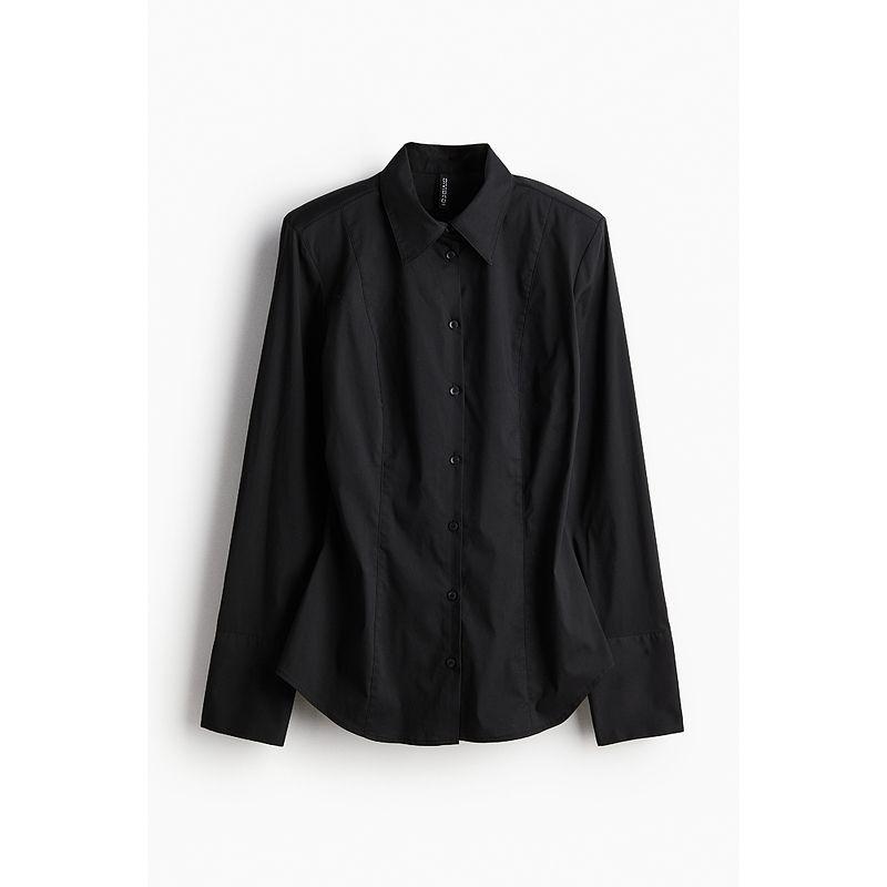 

HM Women s Shirt Fall Lapels Silm Long Padded Shoulder Poplin Design Long Sleeves Shirt 1230661 Black 170/116(XL)
