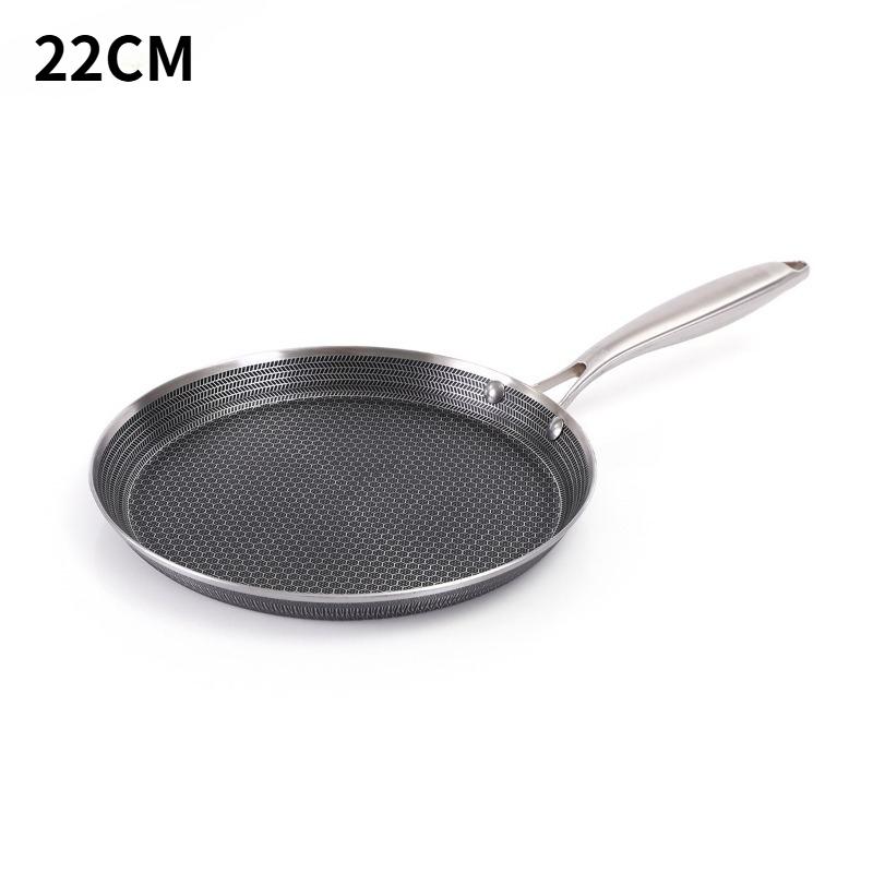 JUSTINLAU Pizza Pans Non-stick Honeycomb Frying Pan 304 Stainless Steel Ergonomic Handle Kitchen Multi-functional Pancake Pan