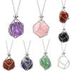 Stainless Steel Metal Bamboo Braided Mesh Prison Cage Pendant Natural Crystal Rough Stone Necklace Adjustable N700