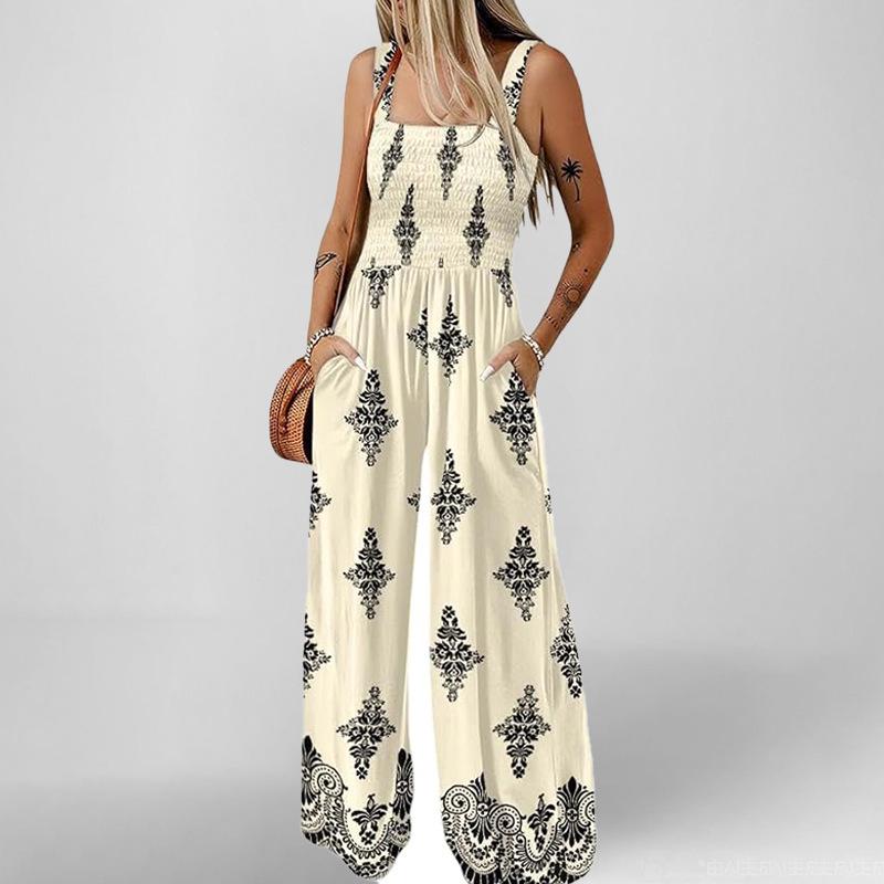 2025 Summer Women's Printed Casual Loose Short Sleeve Jumpsuit