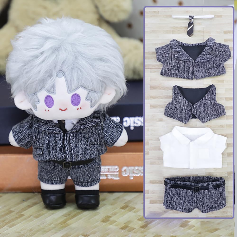 niannyyhouse 15cm 20cm Plush Toy Clothes Set: Jacket, Vest, Shirt, Tie, Pants, Suit, Cotton Doll Dress-Up (Gray 15cm)