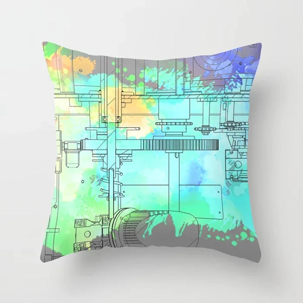 Pink Cartoon City Print Pillowcase Car Ornaments Office Living Room Home Pillowcase