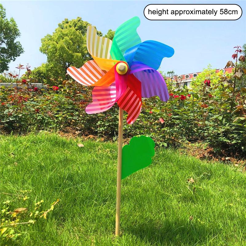 1 Piece 14/18/24/32Cm Wooden Pole Seven Leaf Colorful Diy Windmill Garden Yard Party Outdoor Wind Spinner Ornament Kids Toys