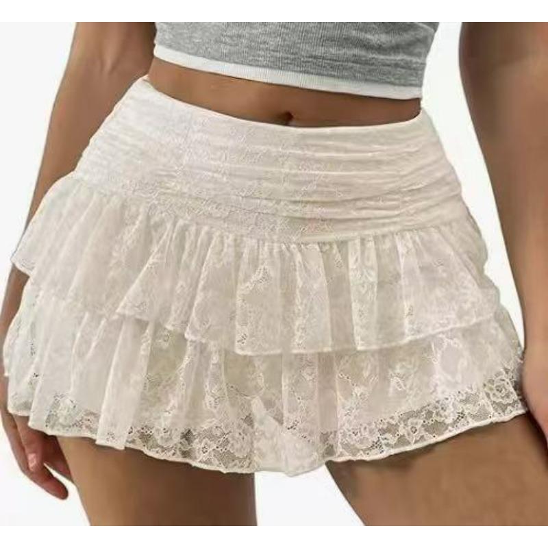 Women's Layered Lace Ruffle Mini Skirt High Waist Tiered Short Skirt Romantic Party Summer