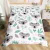 Cute Cartoon Koala Duvet Cover Set Botanical Blossom Floral Comforter Cover Kawaii Wild Animal Koala Bedding Set Twin Queen Size