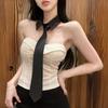 New Arrivals Open Run Women Heart Neck Sleeveless Collar Tie Corset Party Top