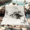 VIKAMA Sketch French Bulldog Flannel Throw Blanket Black White Pencil Dog Neutral Bedroom Camping Decor Gift Cover