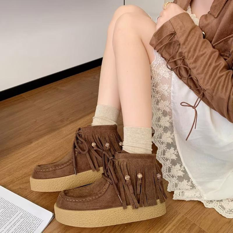 Quasten-Kurzstiefel Damen Herbst Neu Weichsohle Mode Schnürung Vielseitig Bequem Freizeit Martin-Stiefel
