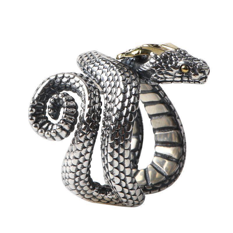 Vintage Style Python Ring Niche Personality Men's Open Ring Adjustable Old Alloy Ring