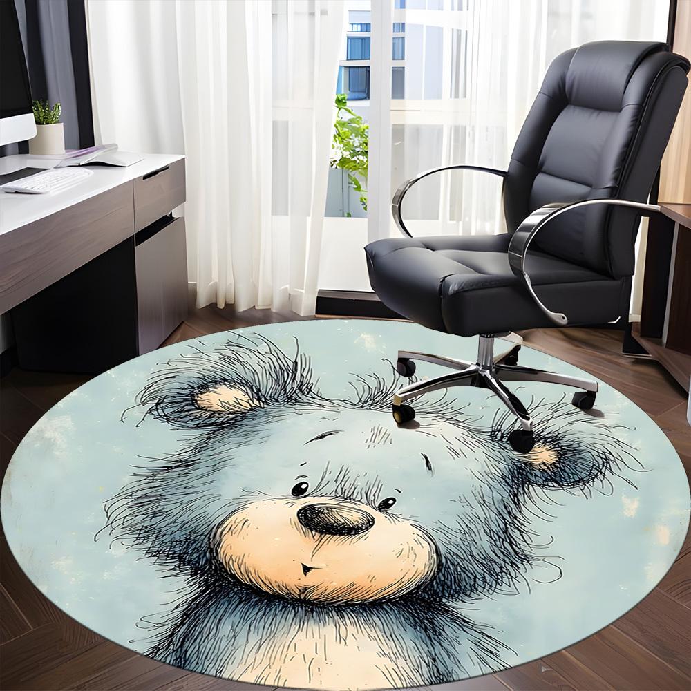 1pc Bear Cub Office Round Area Rug, Indoor Mat Suitable ForOffice, Under Office Chairs Bedroom Living Room Home Decor, Room Deco D029