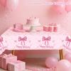 1pc Pink Bow Table Cloth Coquette Birthday Decorations for Women for Girls Bridal Baby Shower Birthday Party Stylish Party Decor