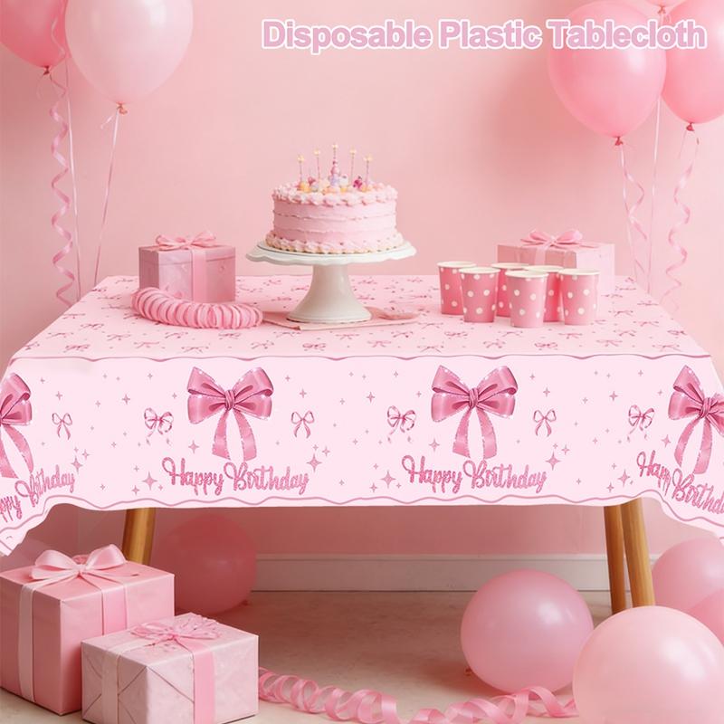 1pc Pink Bow Table Cloth Coquette Birthday Decorations for Women for Girls Bridal Baby Shower Birthday Party Stylish Party Decor