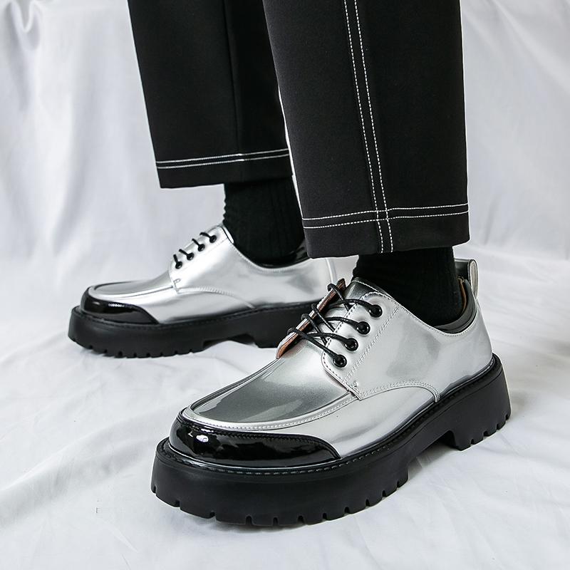 Fashion Fashionable New Men's Round Headed Cowhide Casual Leather Shoes Luxury Brand Men's Comfortable Thick Soled Lace Up Oxford Shoes