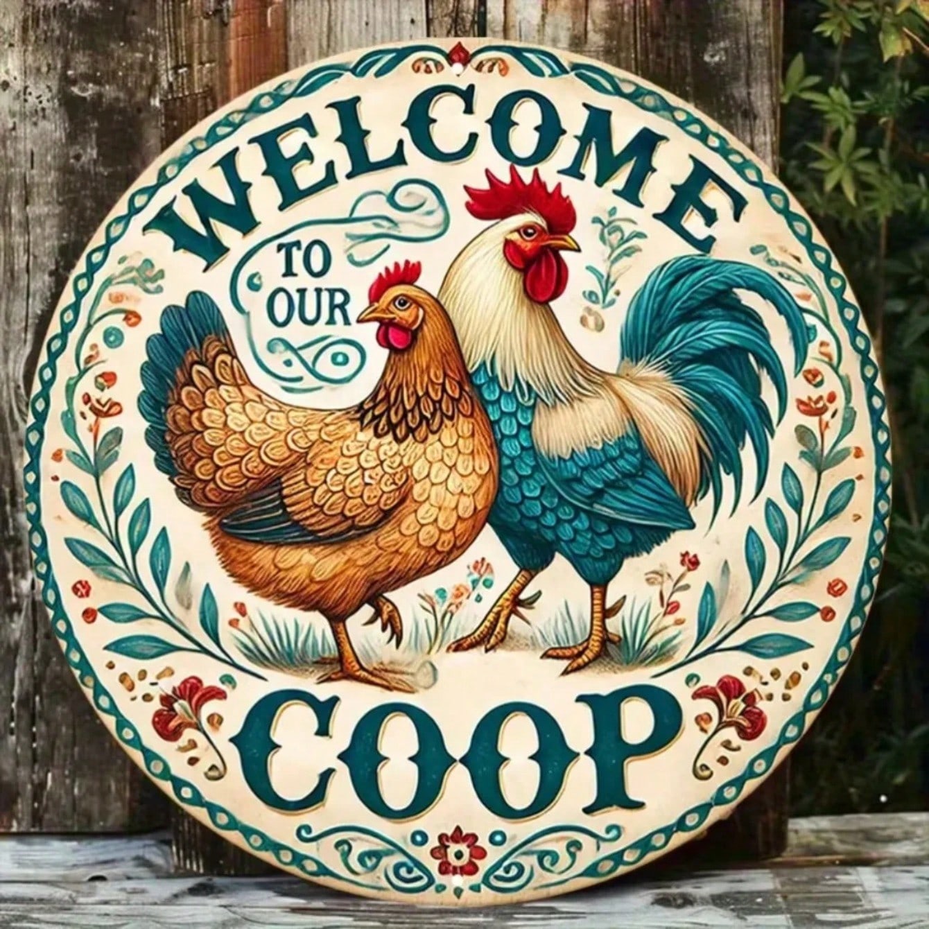 Vintage Rooster Hen Metal Wall Art Farmhouse Welcome Sign Home Decor